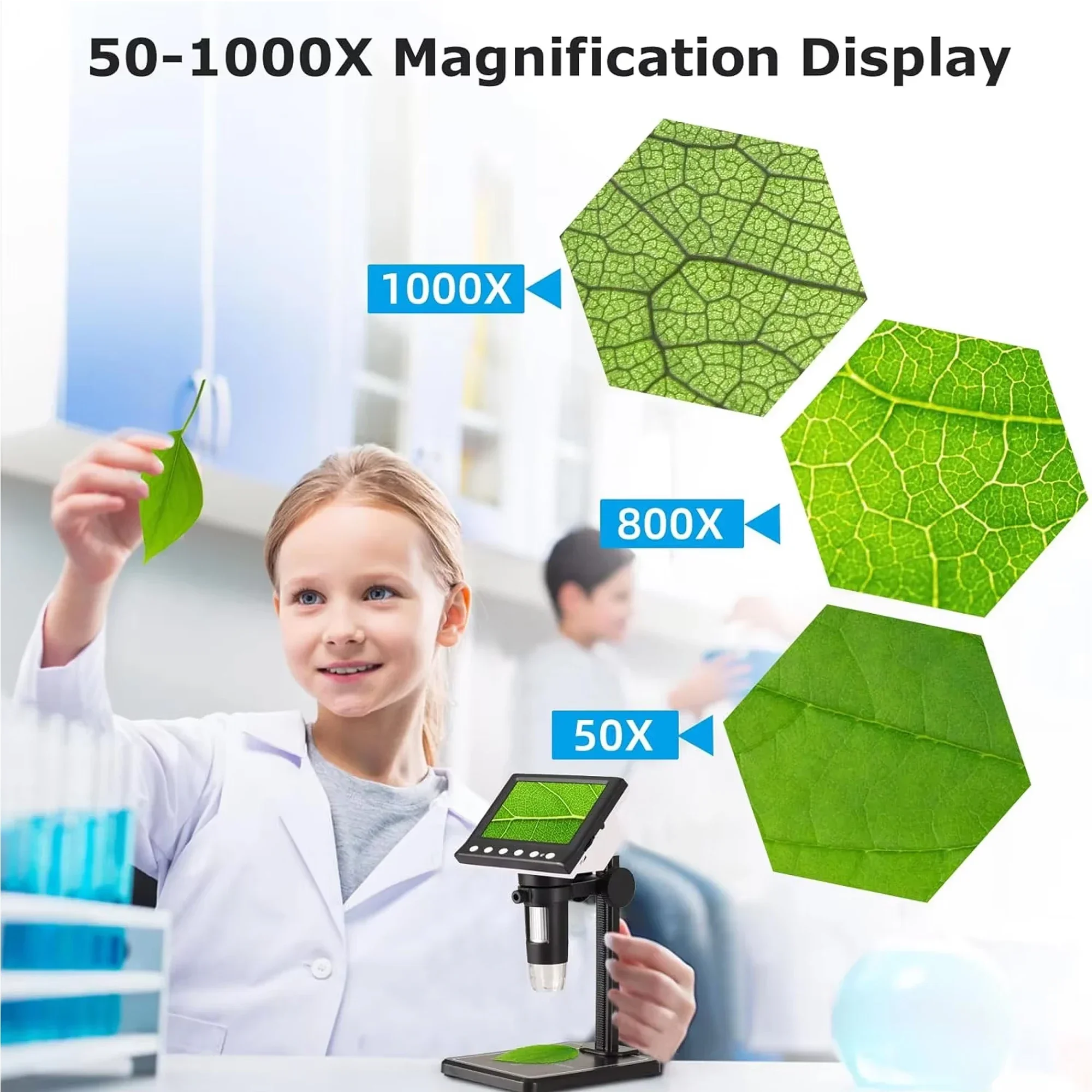 Inspection Microscope 1000x Magnification with 8 LED Lights Digital Microscope for Soldering Electronic Circuit Board Repair Lab Industrial Precision Optical Instrument Camera US Stock Fast Shipping 32GB Memory