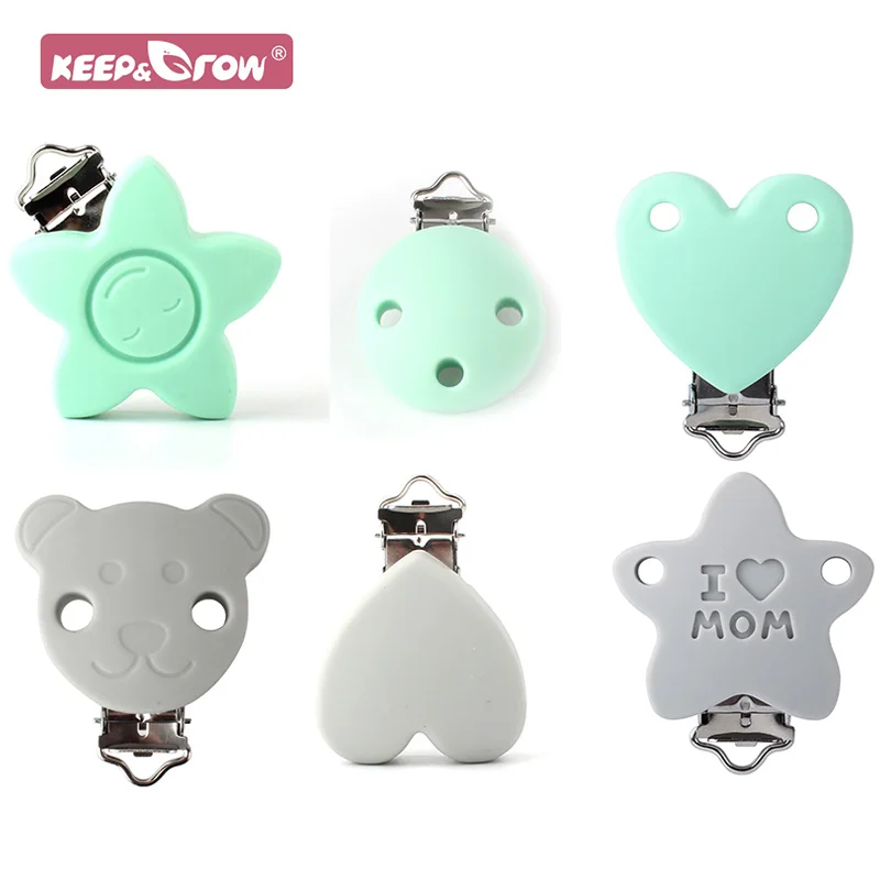 Keep&Grow 2pcs Baby Silicone Teether Clips Pacifier Holder Chains Shape Heart Baby Teething Accessories Products Oral Care Toys