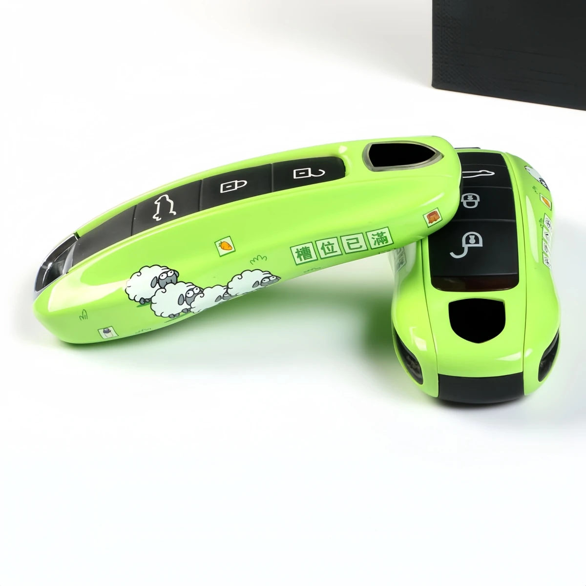 Car Key Modification Protective Case with Zodiac Sheep Pattern, Suitable for Porsche Macan/Panamera/718/Cayenne/911, Green Sheep Key Case Protective Cover