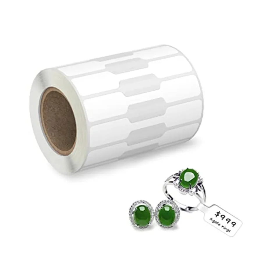 Jewelry Roll for Necklace Earring Identify, Rectangle Shape Self Adhesive White Blank Dumbbell Jewelry Stickers Labels for Brac