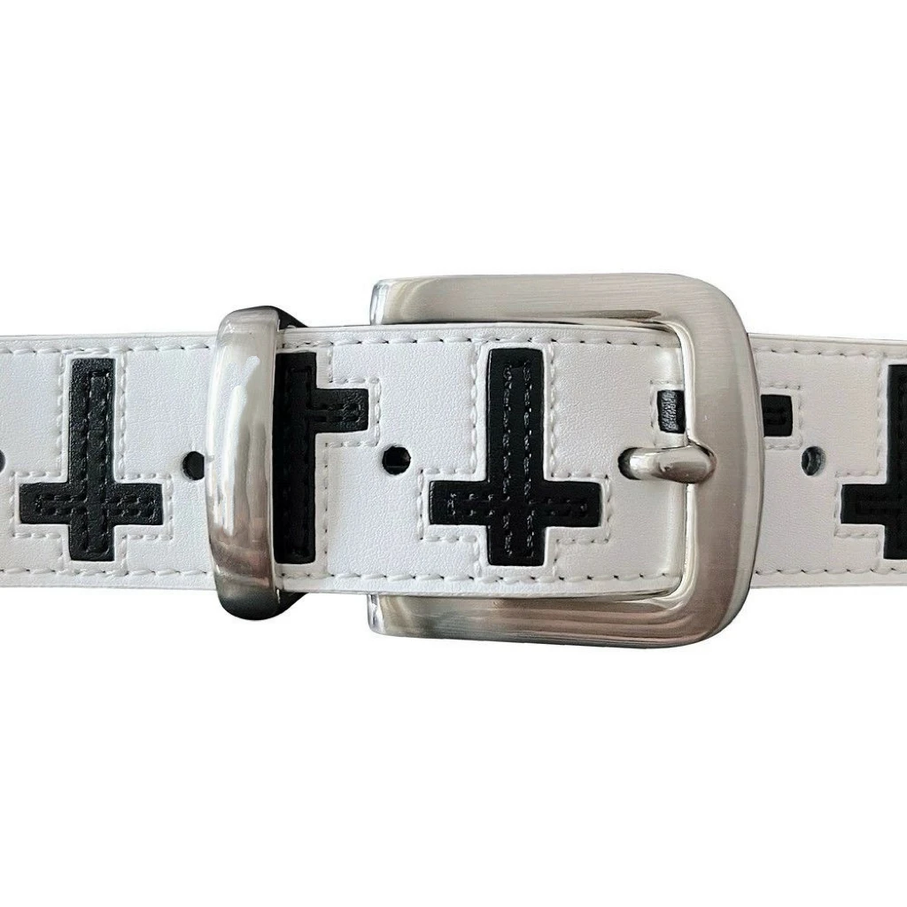 Black and white leather patchwork cross casual leather handmade elastic waistband fashion decoration clothing