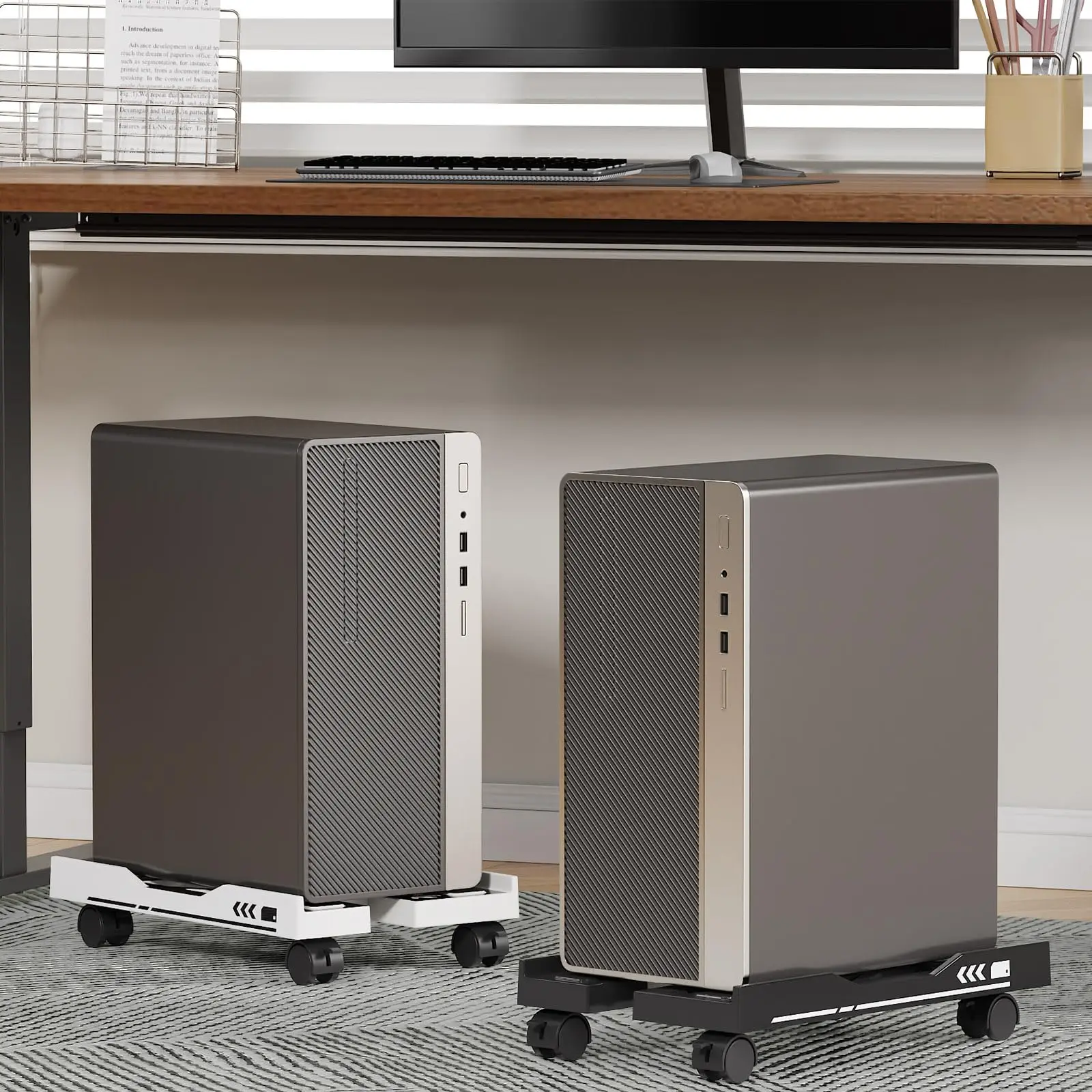 حامل وحدة المعالجة المركزية المحمول القابل للتعديل، حامل برج الكمبيوتر التهوية، حامل برج الكمبيوتر مع 4 عجلات تناسب معظم أجهزة الكمبيوتر، تحت حامل المكتب #6