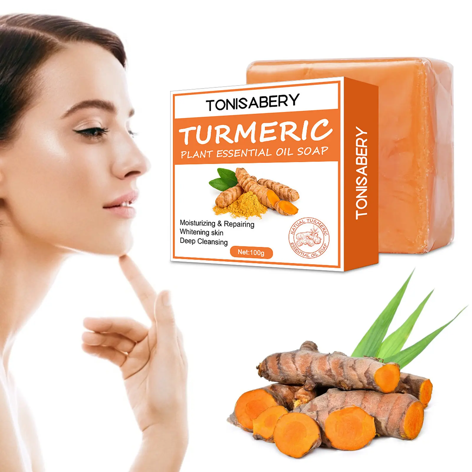 Tumeric Soap Face Cleansing Anti Acne Handmade Natural Herbal Ginger Whitening Remove Pimples Dark Spots Oil-Control Body Bath