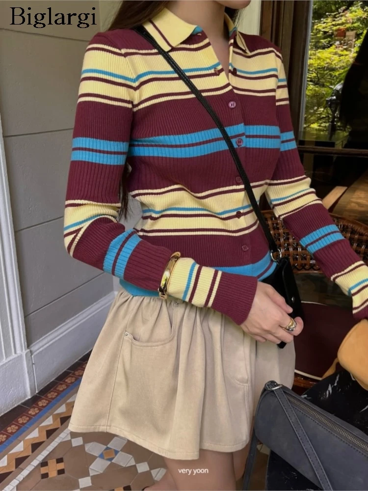 

Knitted Autumn Striped Print Pullover Sweater Women Long SLeeve Fashion Casual Ladies Sweaters Korean Style Woman Sweater