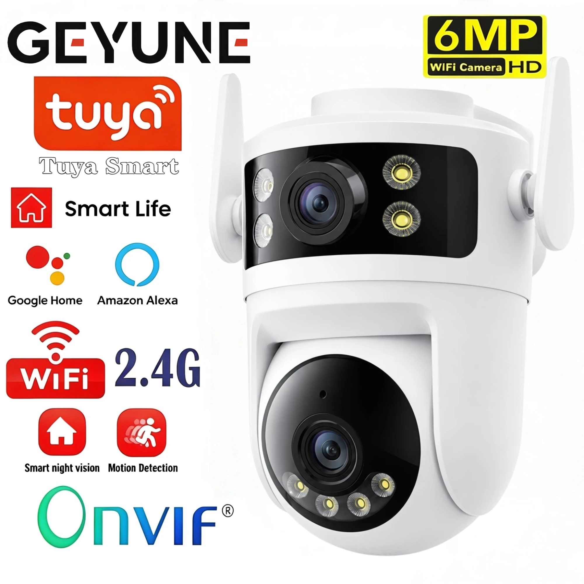 6MP Dual Lens Tuya Wifi Camera PTZ Outdoor 3K Wireless Dual Screen Security Camera Auto Tracking Monitoring Video Surveillance