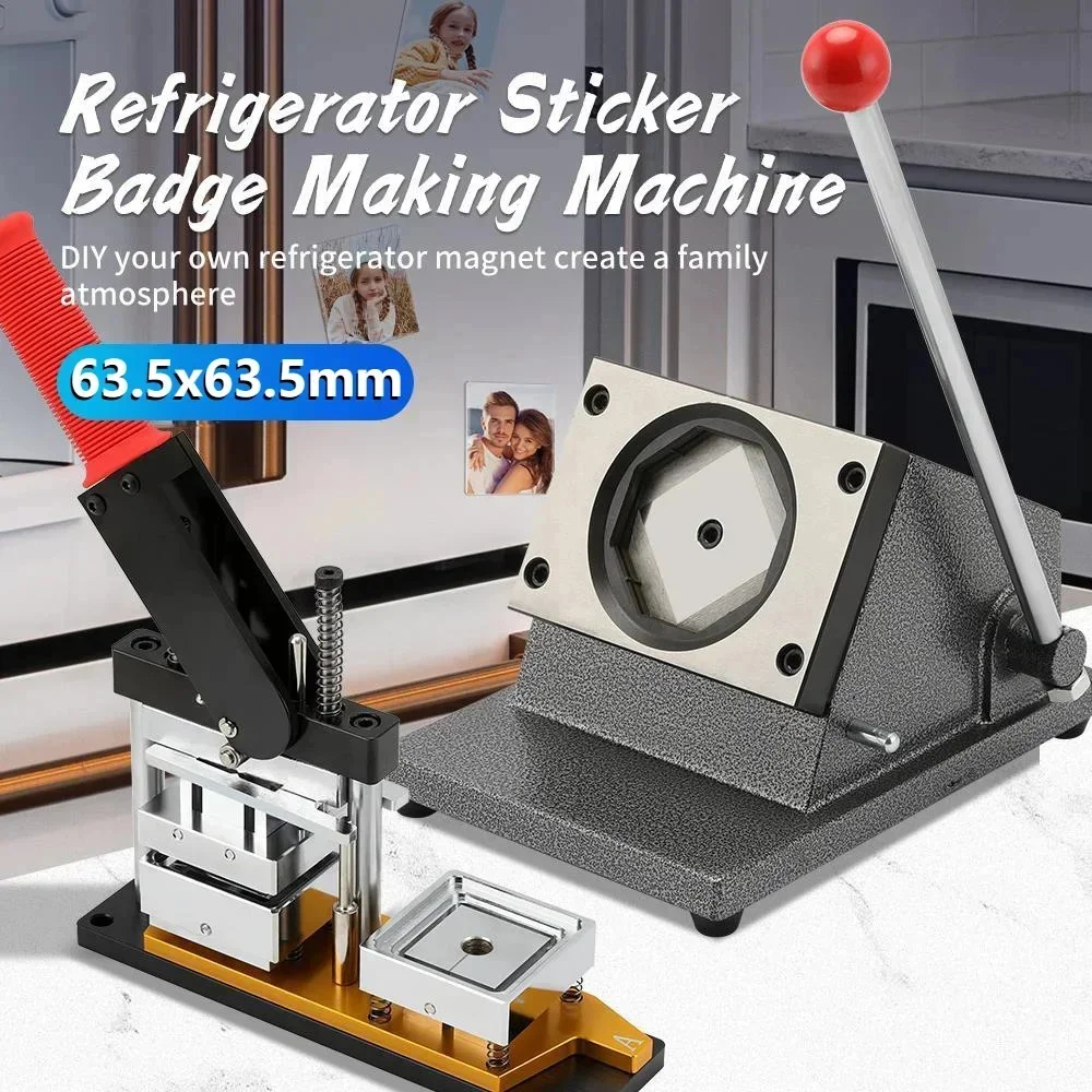 

63.5x63.5mm Square Refrigerator Magnets Badge Machine Rotating Metal Sheet With Paper Cutter And 100Pcs Badge Parts
