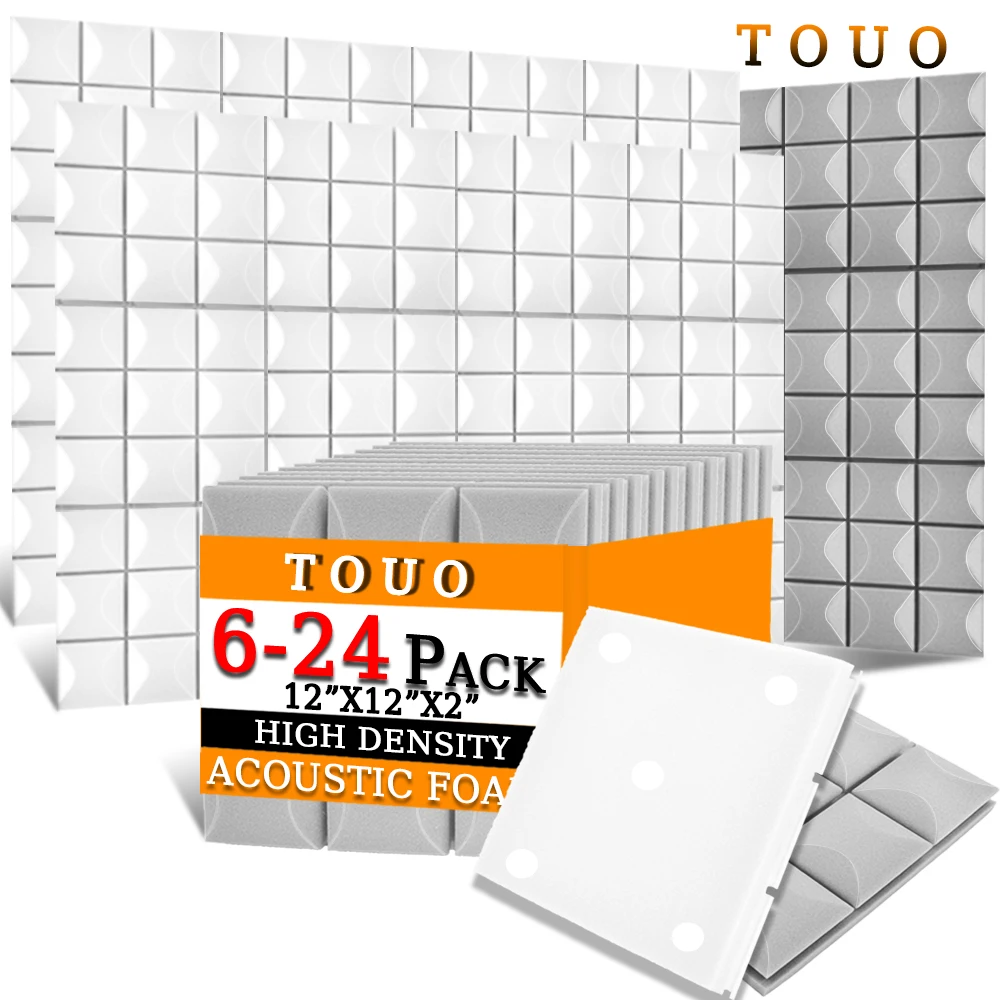 

TOUO Sound Insulation Panel 6-24 Pack Tympanic Sound Treatment Music Studio Sound Absorbing Foam Mat Bedroom Soundproofing