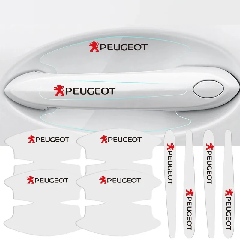 8 Uds pegatinas para manija de puerta de coche película protectora transparente para Peugeot 206 308 208 307 2008 106 407 607 207 508 107 408 205 406
