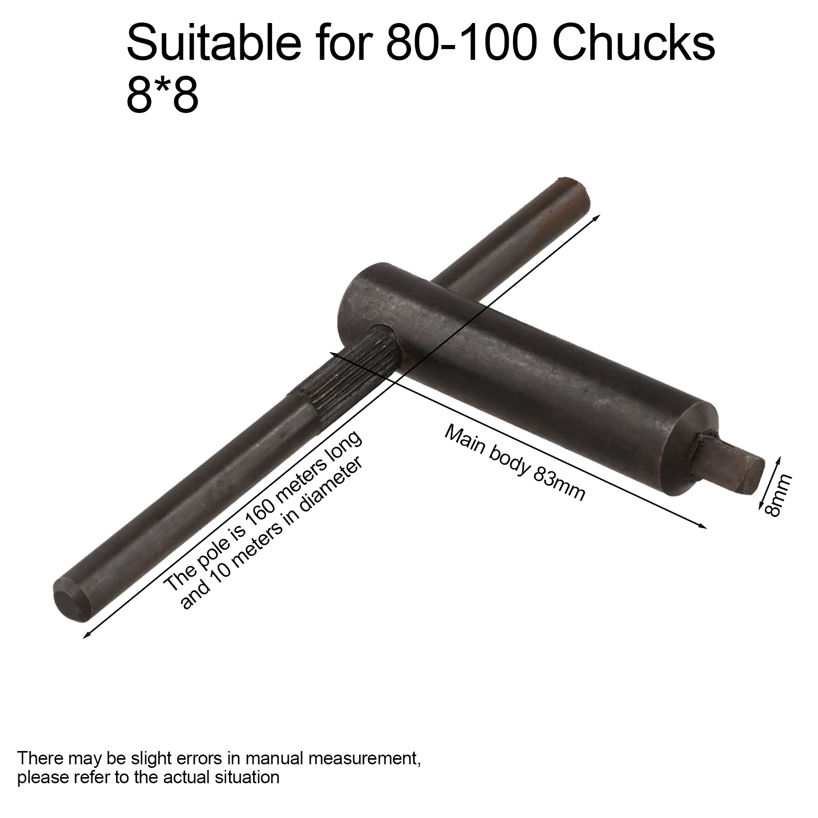 Carbon Steel Chuck Square Key Wrench T-Handle 8mm Black Oxide Anti-Slip Grip For Milling CNC Machine Tool