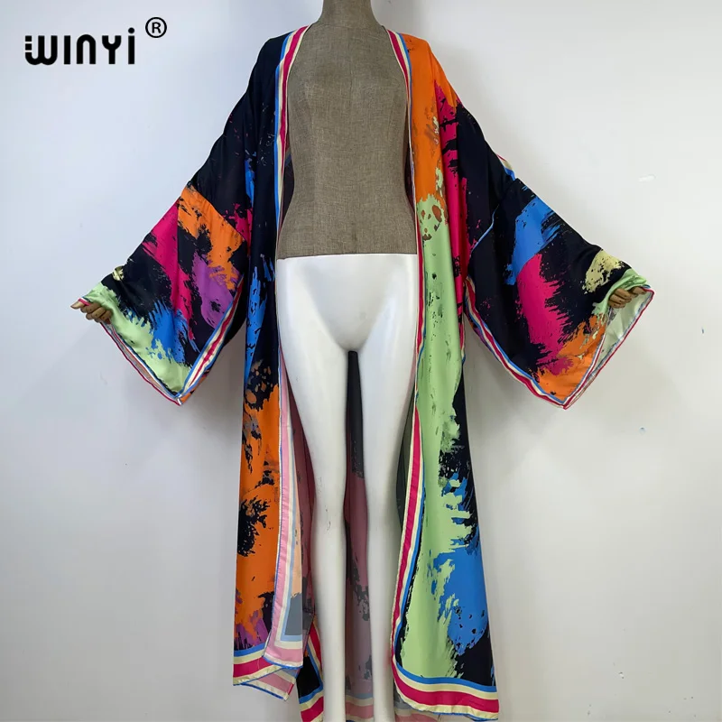 WINYI 2023 Bohemian Swimsuit Cover Up fashion print Women Summer Clothes Long Kimono loose  Dress Beachwear Bikini Cover-ups