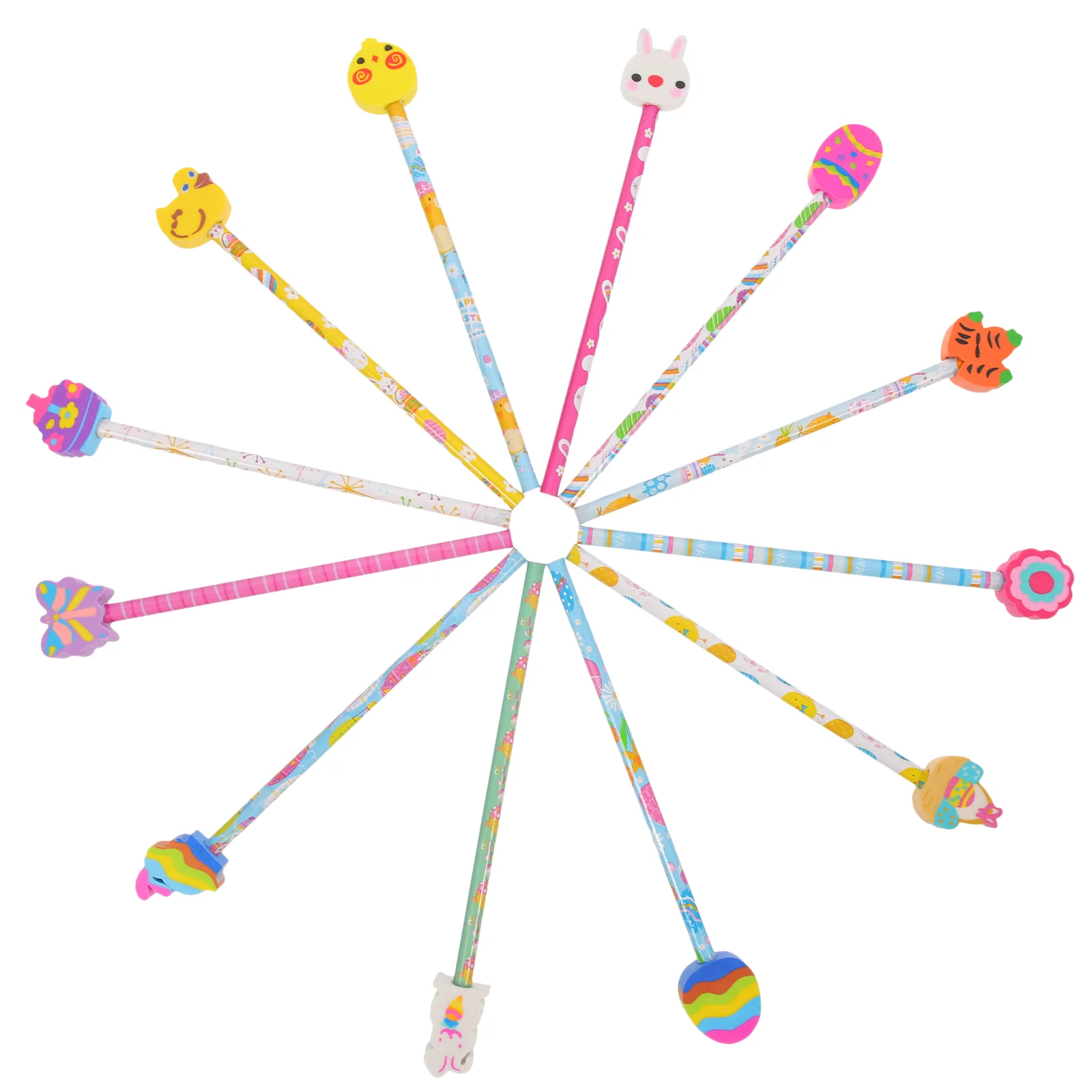 Matite pasquali da 12 pezzi con gomme comode per bambini, studenti portatili sfusi