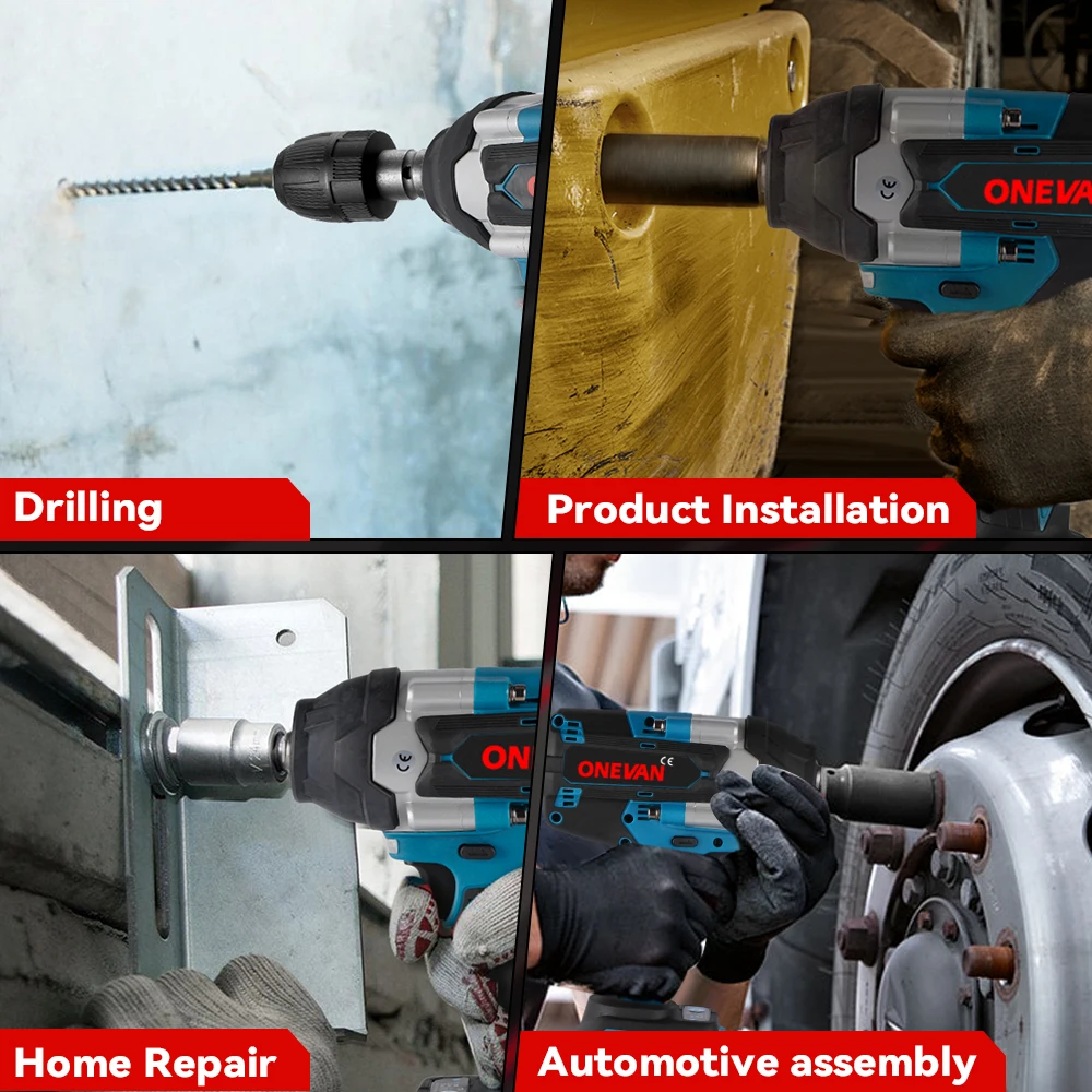 Onevan-ワイヤレス電動インパクトレンチ1800n.m,ブラシレスモーター,ドライバーレス電動工具,リチウムイオン電池,マキタ18vバッテリー用