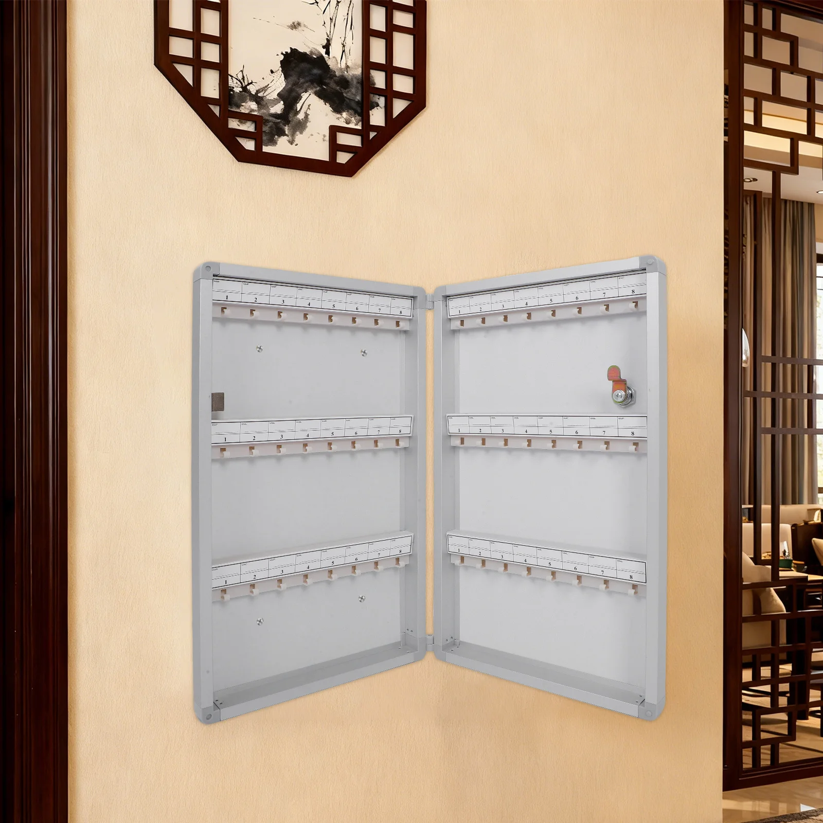 Wall Mount Key Cabinet Organizer Lock Box 48 Keys Metal Holder Hooks Labels Locking Storage Box Home Office Entry Key Management