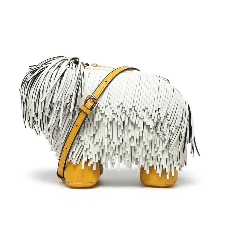 

New Arrival Women Cute Dog Shape Crossbody Bag Funny Chow Chow Design Tassel Decor Personalized Fashion Shoulder Handbag Purs