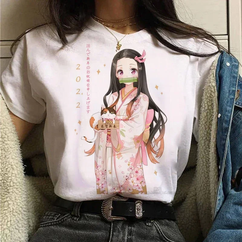 Kawaii Clothes Kamado Nezuko Printed T-Shirt Women Japanese Anime Demon Slayer Graphic Tees Unisex Y2K Funny Tops Tshirt 2024