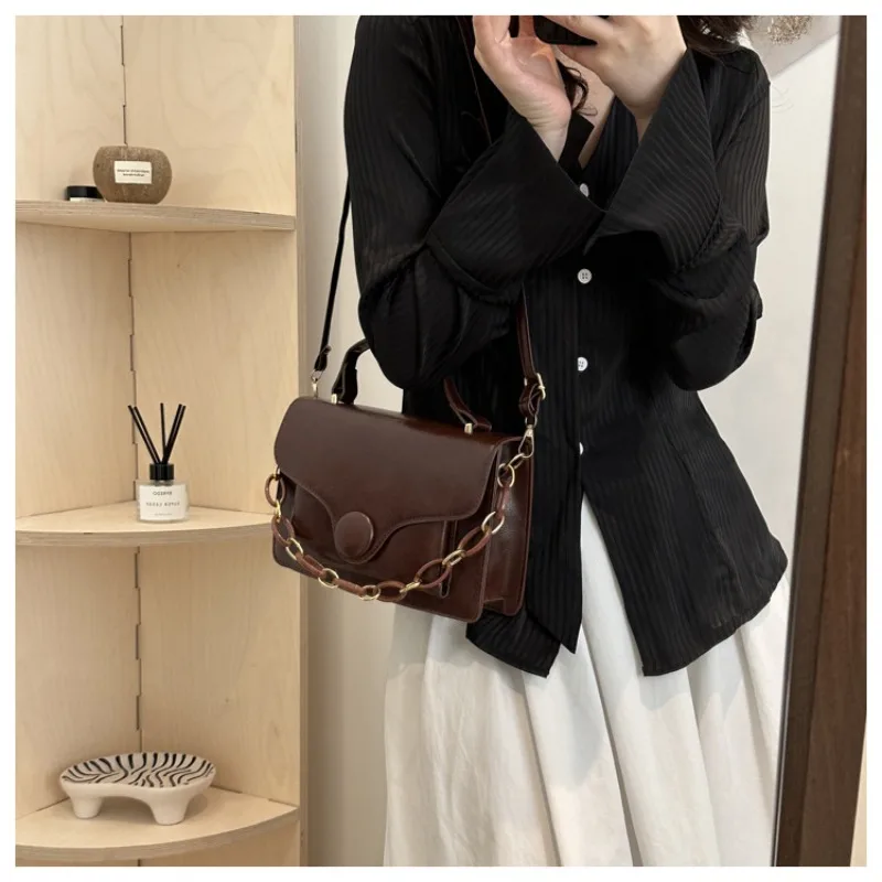 High-end Small Crossbody Bag Women's New Fashion Simple Autumn Winter Crossbody Bag Niche Popular Hand-held Square Shoulder Bag