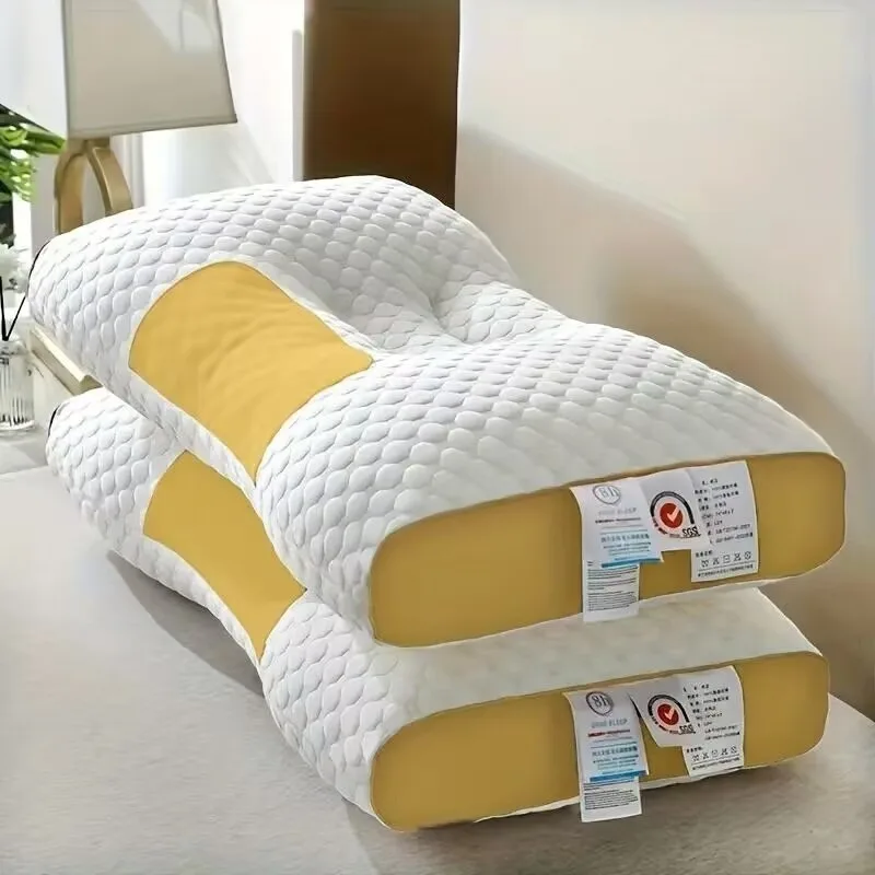 

2 Pieces 4D Knitted Cotton Massage Pillow Yellow Butterfly Shaped Cervical Pillow Slow Rebound Memory Foam All Sleep Styles
