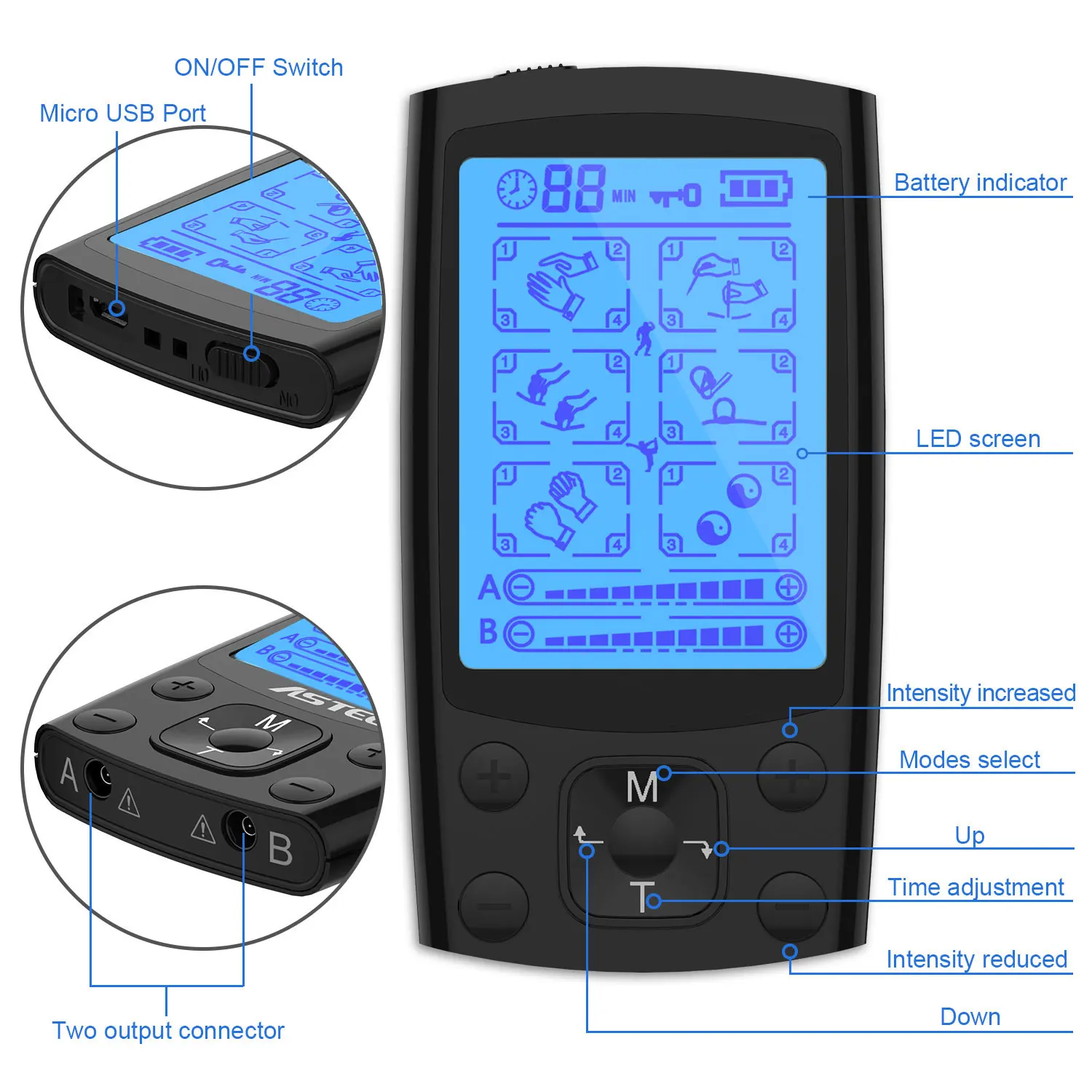 Masaje eléctrico TENS electroacupuntura EMS, para el cuerpo estimulador muscular, masajeador muscular, alivio del dolor, fisioterapia eléctrica Tens