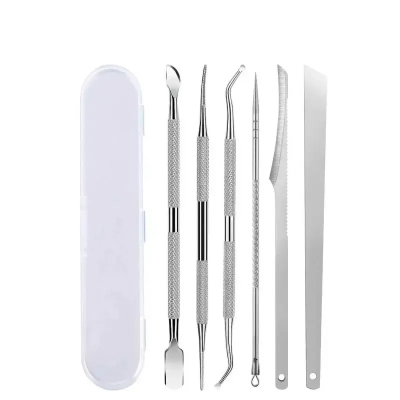 6pcs Stainless Steel Manicure Pedicure Knife To Remove Dead Skin Calluses Thick Hard Nail Clippers Acne Needle Pick Tool Set