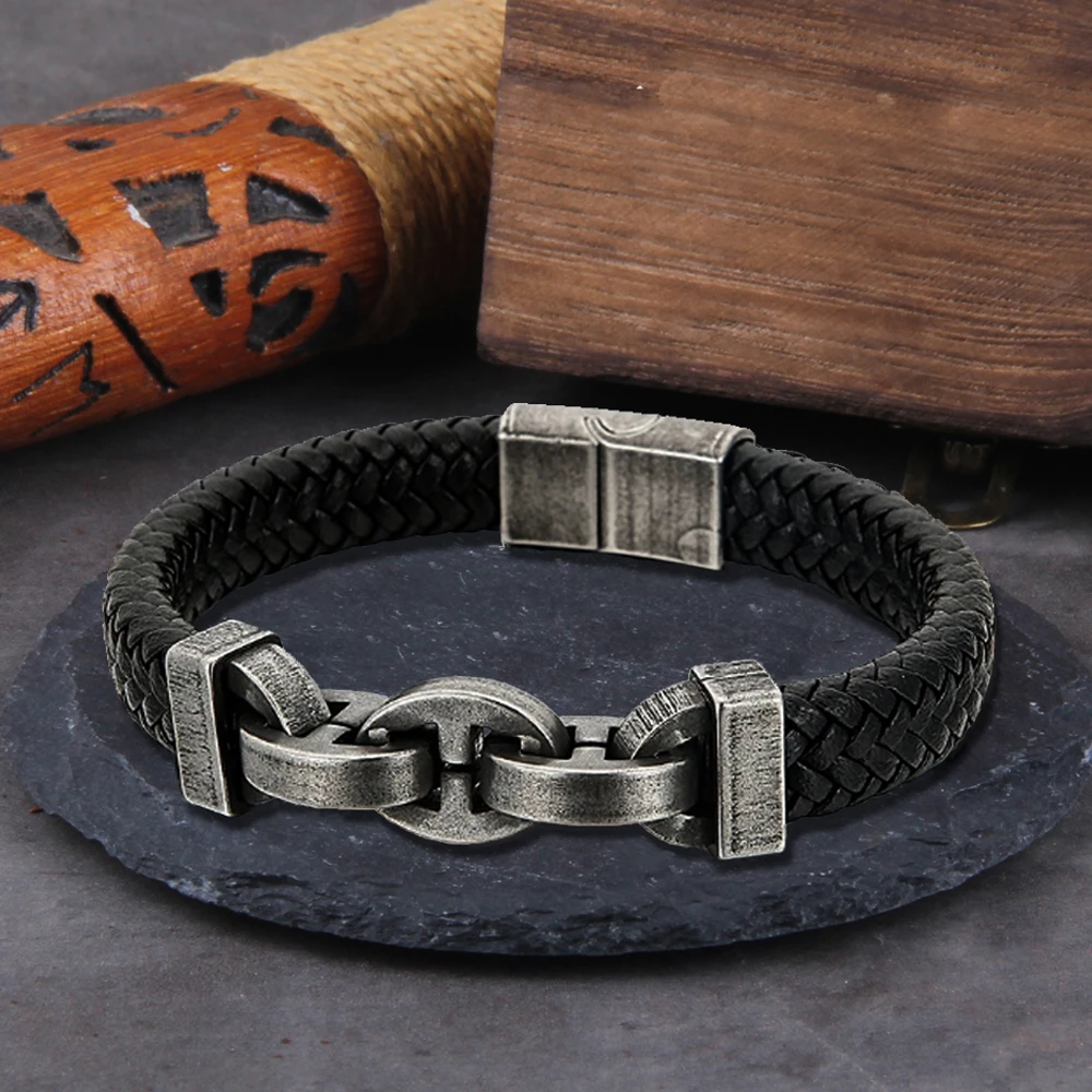 Genuine Leather Bracelet Infinity Shape Special Popular Pattern Men's Bracelet for Men Stainless Steel Jewelry Accessories Gift