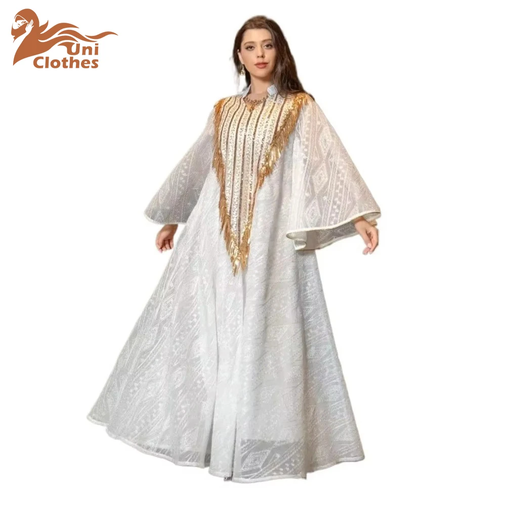 

UNI Muslim Abaya Morocco Eid Party Dress for Women Mesh Jalabiya Dubai Abayas Kaftan Abaya Islam Vestidos Arab Long Robe Autumn