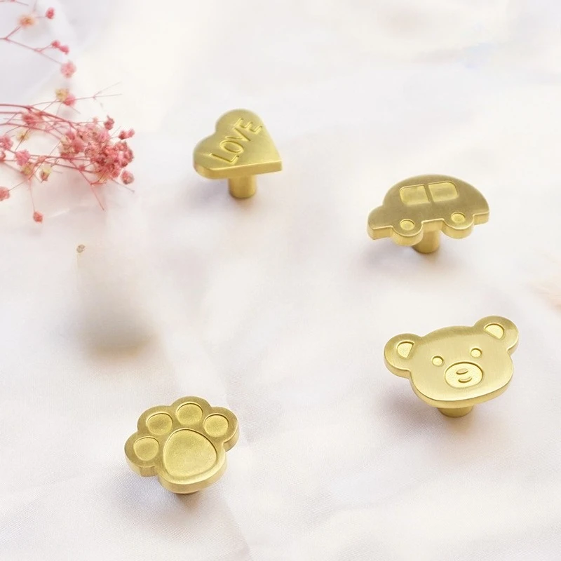Creative Cartoon Children's Room Cabinet Door Handle Cute Cat Claw Clothes Cabinet Handle European Brass Drawer Knob