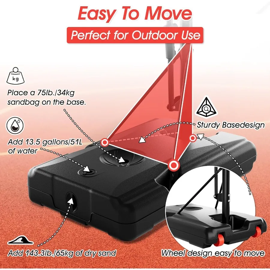 Outdoor 44 Inch Shatterproof Backboard Basketball Hoop with 4.8-10ft Height Adjustable Portable Goal System Ideal for Backyard