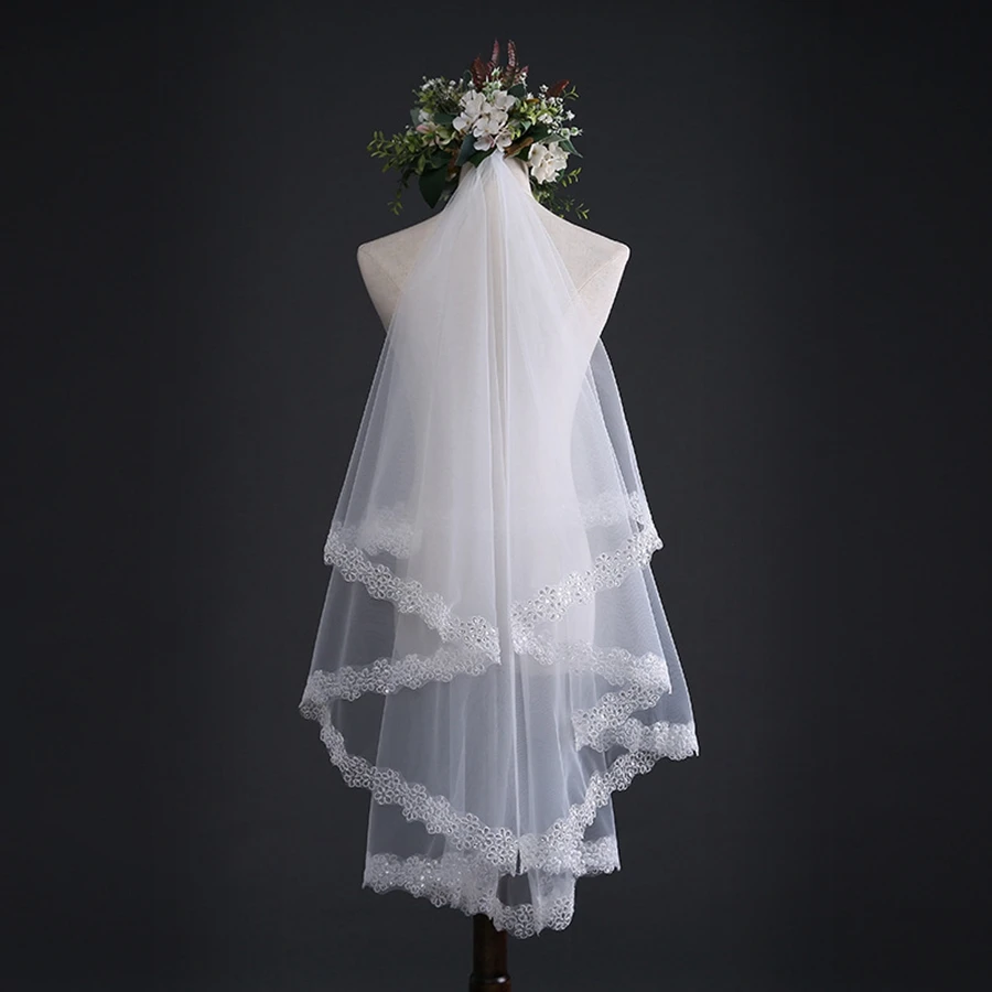 Wholesale Ivory Cheap Wedding Veils Lace Edge Bridal veil Vestido de noiva Bride wedding accessories mariage casamento