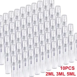 10 Uds x 5ml/3ml/2ml Mini botellas de plástico transparente con pulverizador contenedor vacío lindo atomizador de Perfume para viaje Perfume esencial líquido