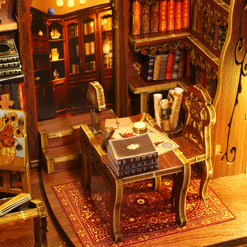 Wooden Miniature Bookshelf Dollhouse Micro Assembly Building Model 3D Puzzle Bookshelf Room Bookend Toys For Kids Birthday Gifts