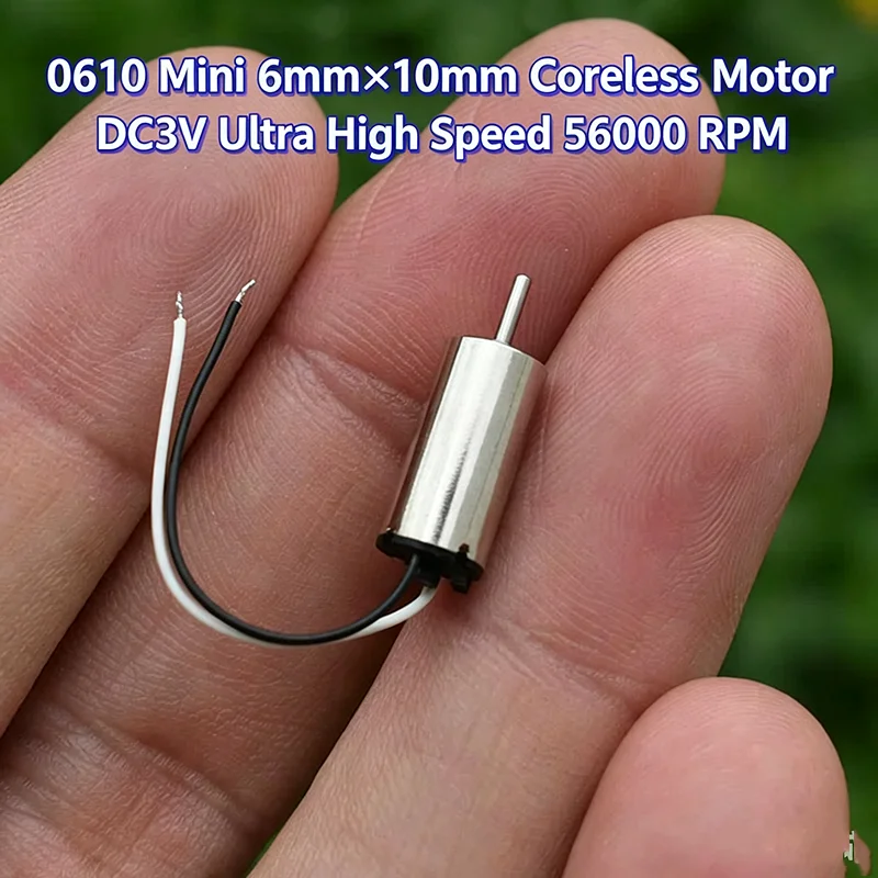0610 6x10mm Coreless DC Motor 3-3.7V 35000RPM, Ultra-High Speed Neodymium Magnet Micro Motor for Drone RC Aircraft DIY Model