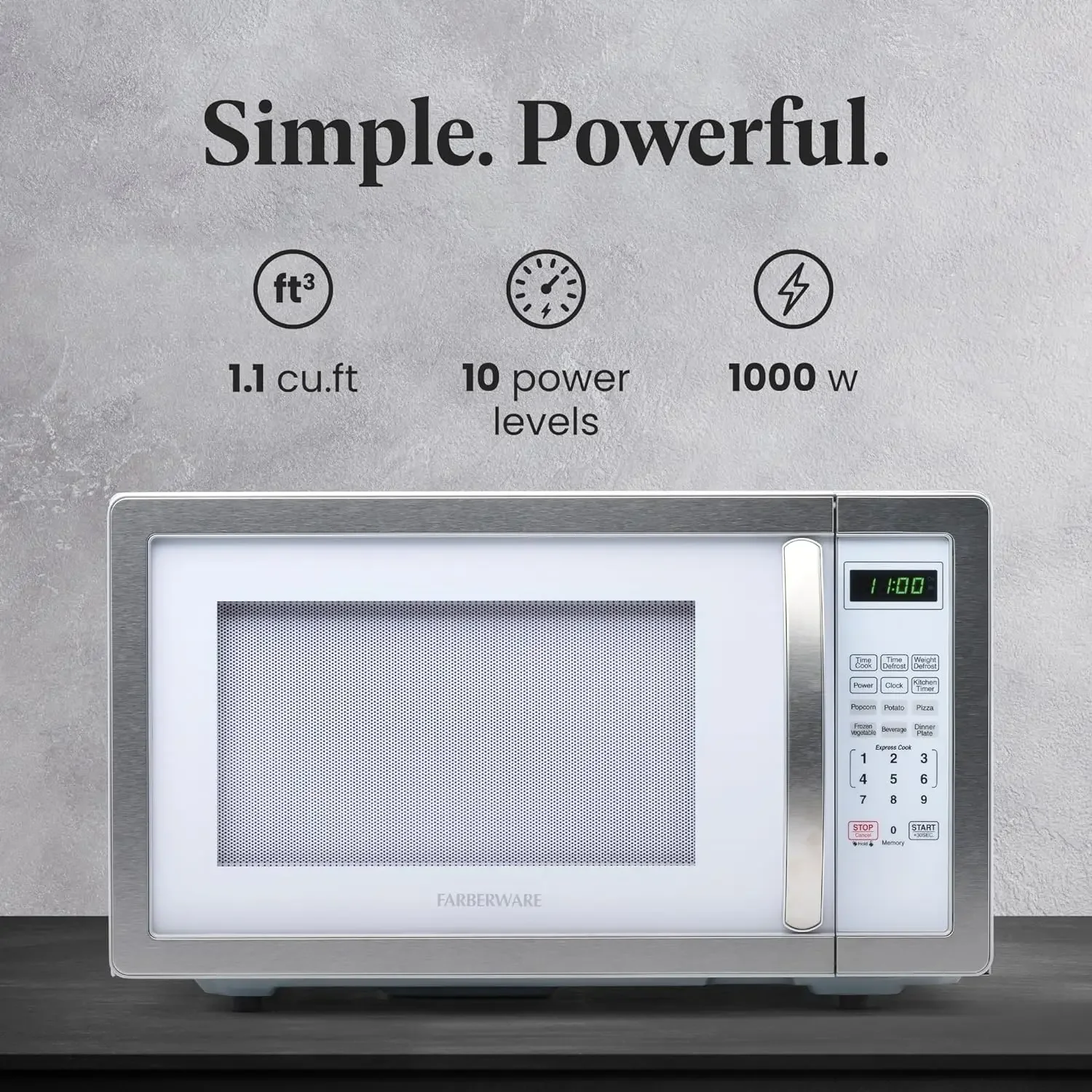 NEW Countertop Microwave 1000 Watts, 1.1 cu ft - Microwave Oven With LED Lighting and Child Lock - Perfect for Apartments