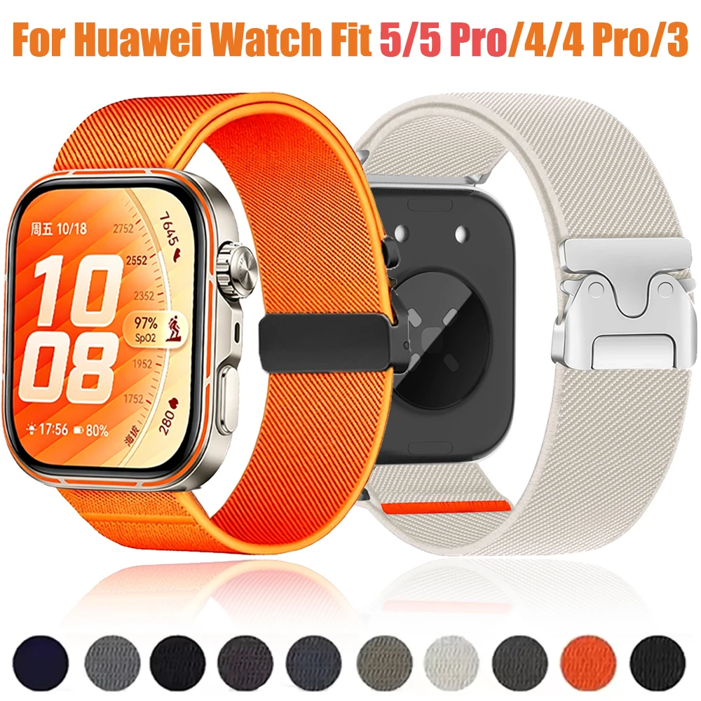 Nylon-Armband für Huawei Watch Fit 5 5 Pro Elastisches Sport-Magnetarmband mit Fallschirmschnalle Huawei Watch Fit 4 3 4 Pro Armband