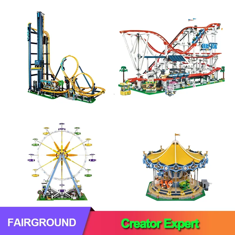 Led Light With Motor Roller Loop MOC Display Ferris Coaster Wheel Carousel10261 10303 10247 10257 Toys Birthday Christmas Gifts