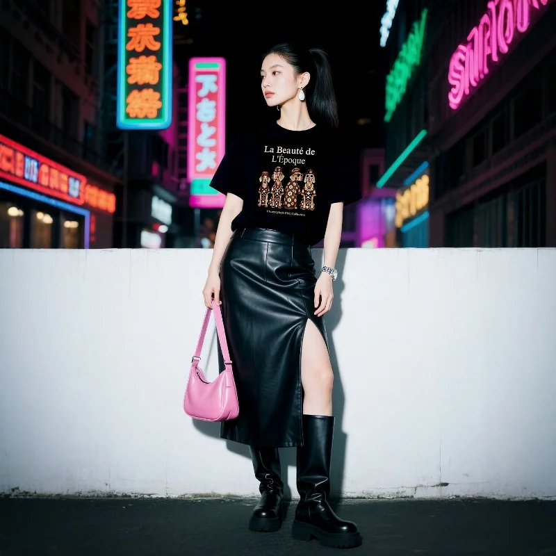 Trendiges süßes Street-Style-Damen-Kurzarm-T-Shirt mit europäischem Stationshund-Muster, bedruckt, modisches, lässiges Oberteil für Damen