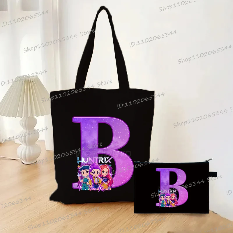

Anime Cartoon Alphabet Y2K Tote Bags Set Women Canvas Shoulder Bags Portable Makeup Bag 2Pc Suit Coin Purse And Handbags