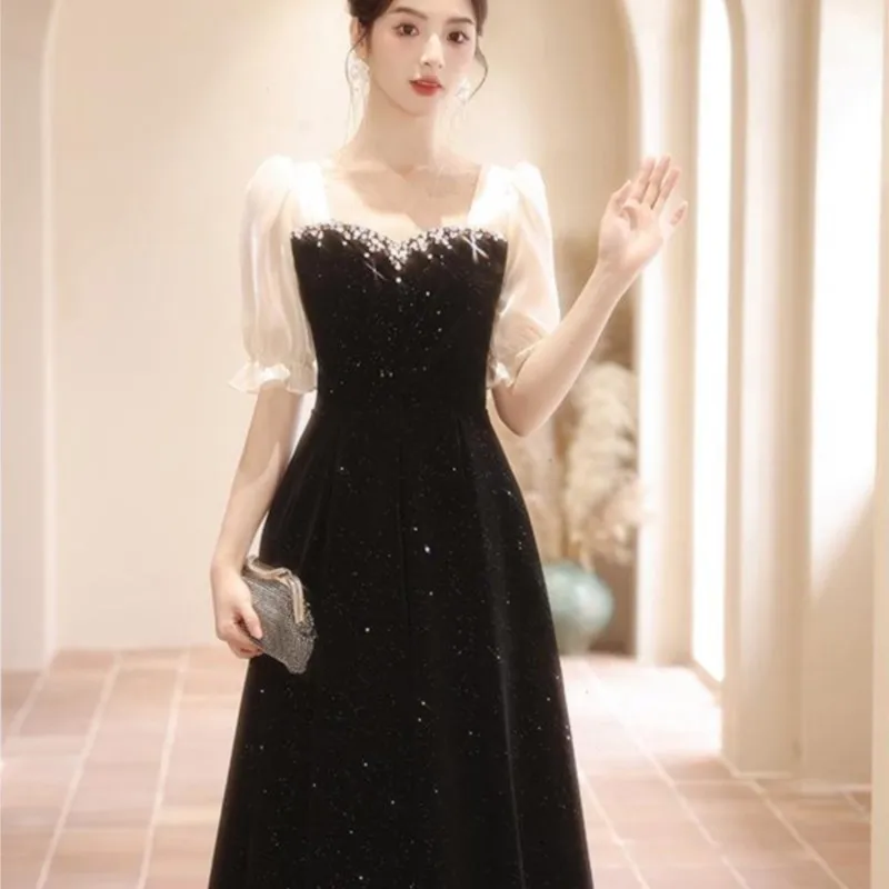 

Black adult light luxury niche party host dinner exams dress