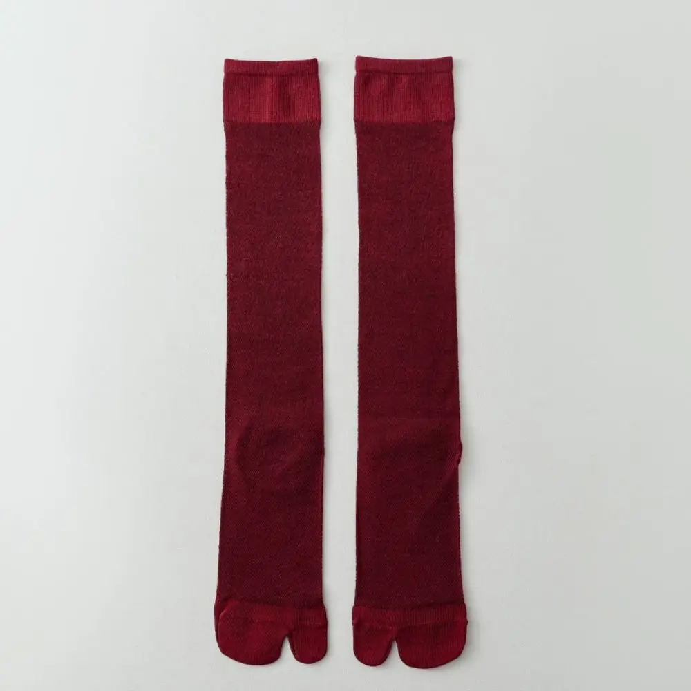 Macio cor sólida joelho meias altas ultra-fino malha plissado dois dedos meias meias jk bezerro meias longas streetwear