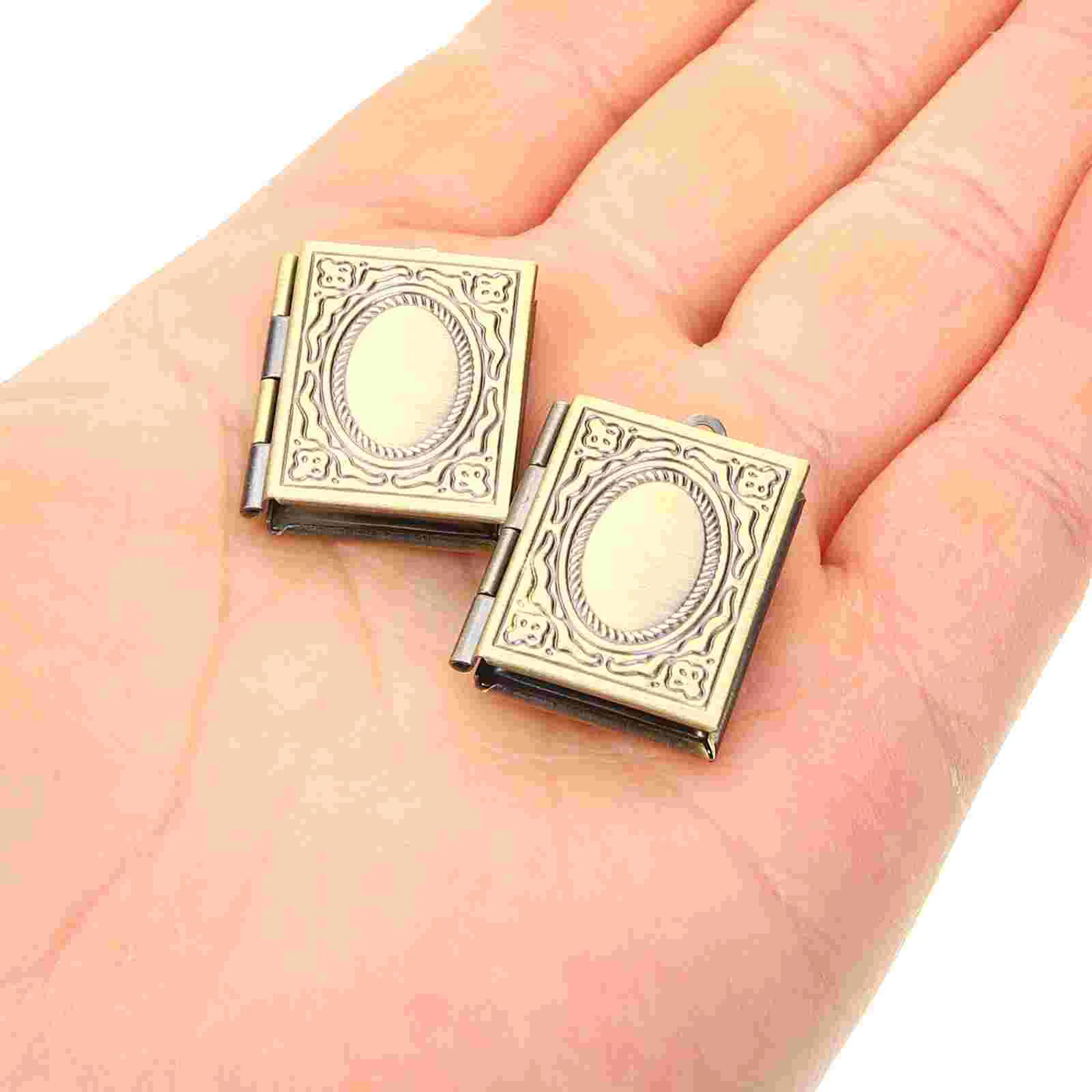 2 Pcs Book Frame Pendant Picture Ornament Accessories Manual Metal Photo Jewelry Pendants Women's for