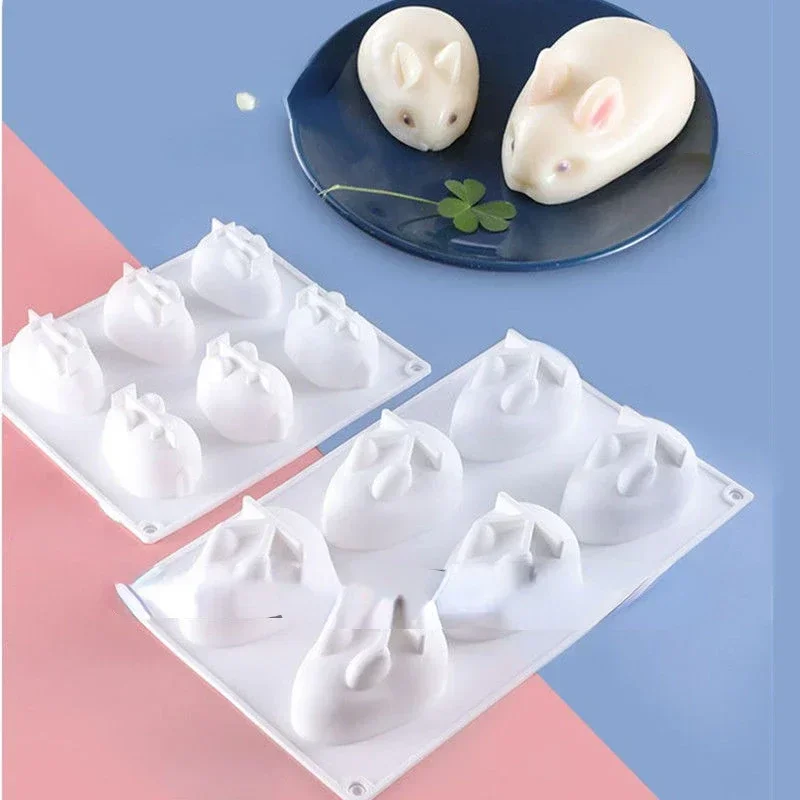 A 6 rabbit jelly molds made by ourselves, small white rabbit mousse silicone pudding milk jelly, white cool powder grinding