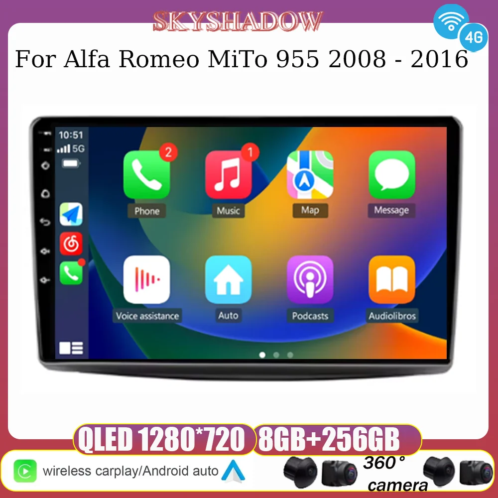 BT For Alfa Romeo MiTo 955 2008 - 2016 Multimedia Navigation Android Radio CarPlay Head Unit Screen Stereo 2 din No 2din 4G WIF