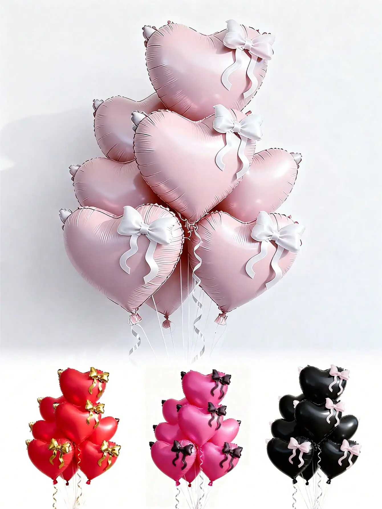 5 Stück 22 Zoll herzförmige Folienballons mit niedlichen Mini-Fliegen für Damen, Prinzessin, Geburtstagsparty-Dekorationen, Babyparty