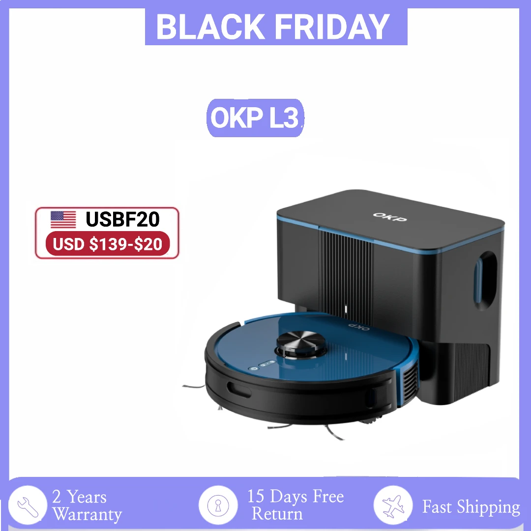 OKP L3 Robot Vacuum with Self-Empty Dock, 3800Pa Suction ,Lidar Navigation, 5L Dust-Bag Hands-Free Cleaning for up to 10 Weeks