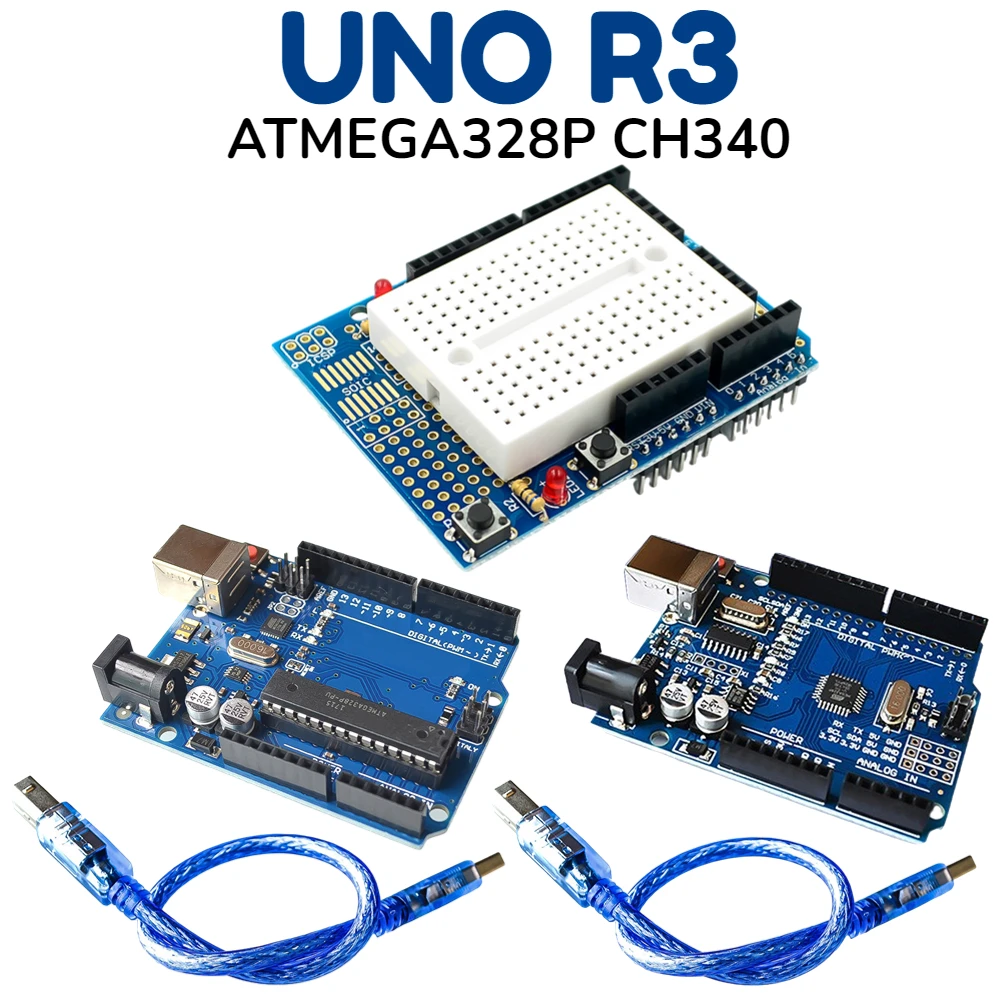 UNO R3 Development Board ATMEGA328P CH340/ATEGA16U2 Microcontroller Uno R3 Proto Shield Expansion Board with Cable for Arduino