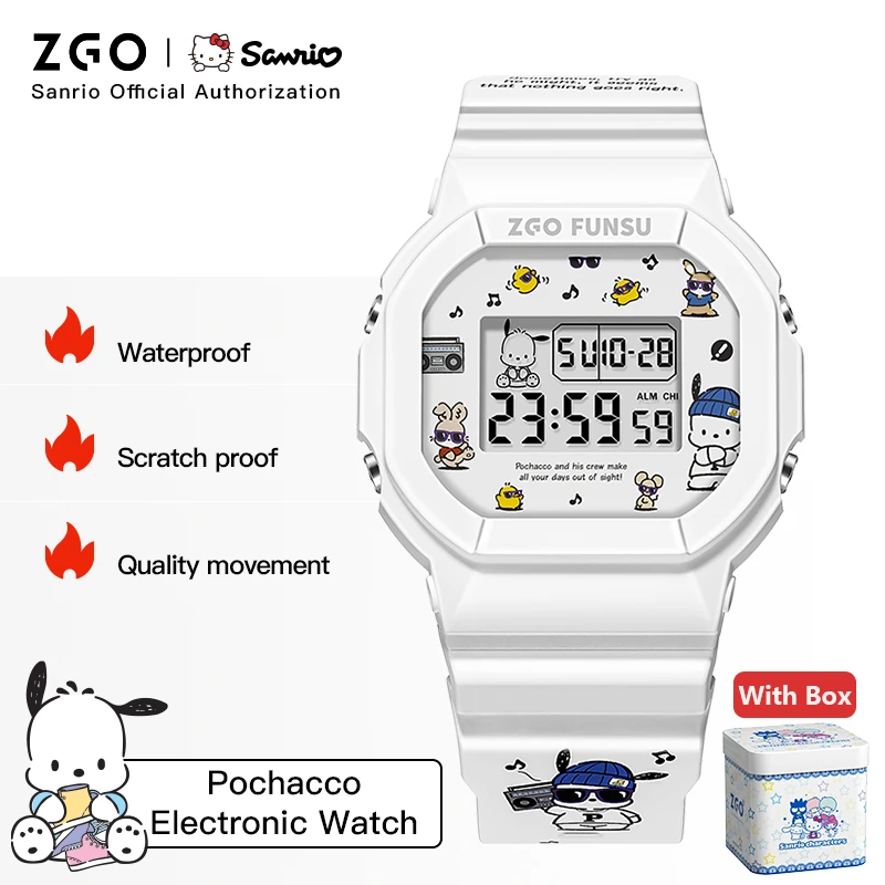 ZGO x Sanrio Pochacco Electronic Watch Children Students Cute Fashion Waterproof Luminous Chronograph Weekly Calendar 8611