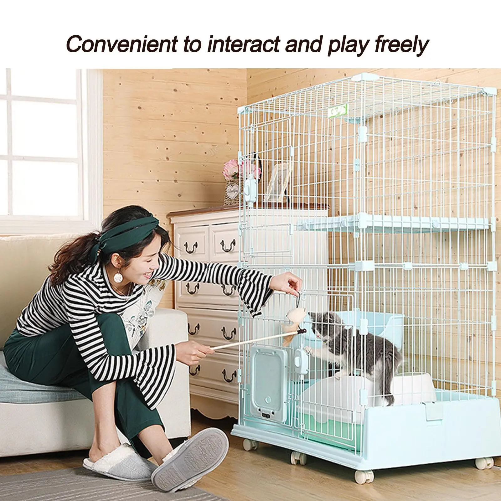 Factory Price Spacious White Cat Cage Multi-Level Metal Pet House with Lock & Wheels