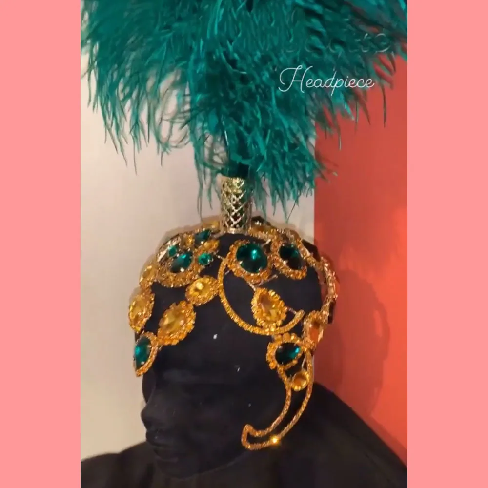 

CUIER Exaggerated Rhinestone Feather headdress stage decoration headdress for drag queen huge size fashion hat