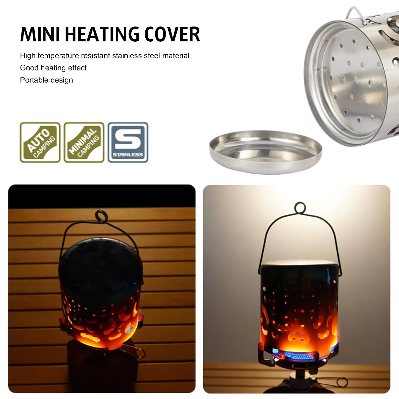 Stainless Steel Heater with Cover Camping Heater Stove Multifunction Portable Heater Warmer Tent Warmer Stove for Hiking Fishing