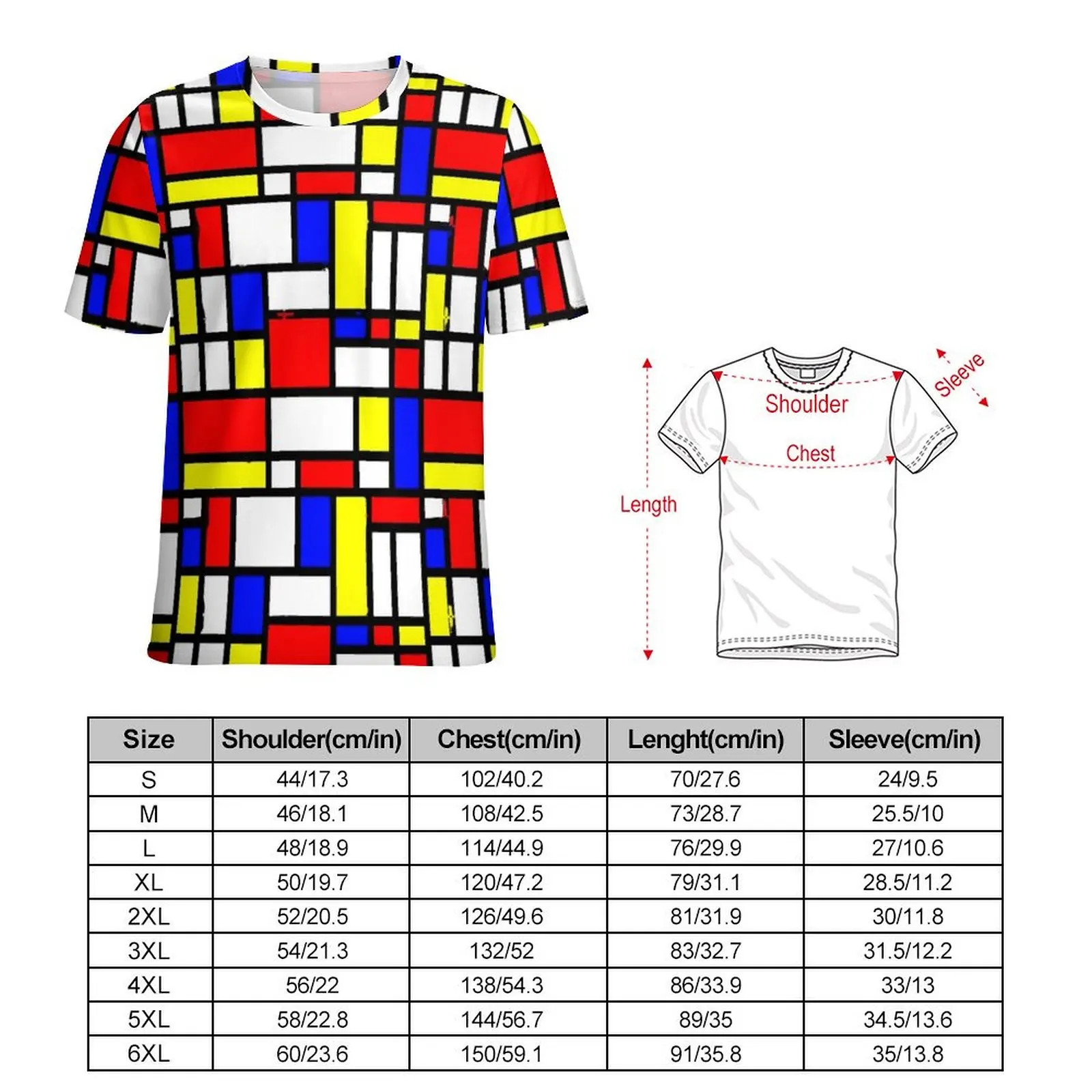 Geomatric Patchwork Print T-Shirt Color Block Trending T Shirts Man Classic Tee Shirt Summer Short Sleeve  Top Tees Plus Size