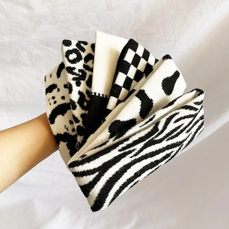 

652F Harajuku Gothic Cow Pattern Headband Sports Casual Thicken Knitted Hairband Styling Wide Turban Hair Accessories